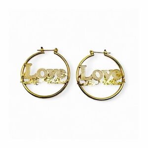 ★ Vintage Love Wordplate Custom Hoop Earrings - Gold ★